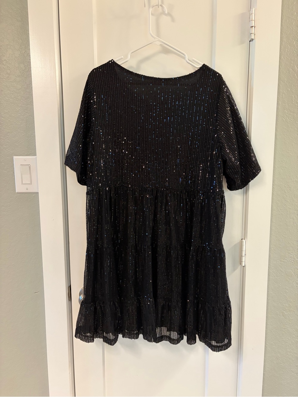 Black Sparkle Short Sleeve Tiered Dress